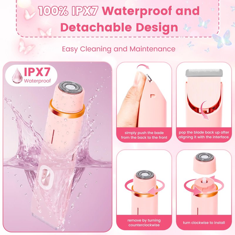 2 in 1 Electric Razors for Women, Dual Head Bikini Trimmer with Carrying Case, Ipx7 Waterproof Trimmer Shaver, Ladies Hair Removal for Face Armpit Pubic Hair Leg, Easy Cleaning and Ceramic Blade