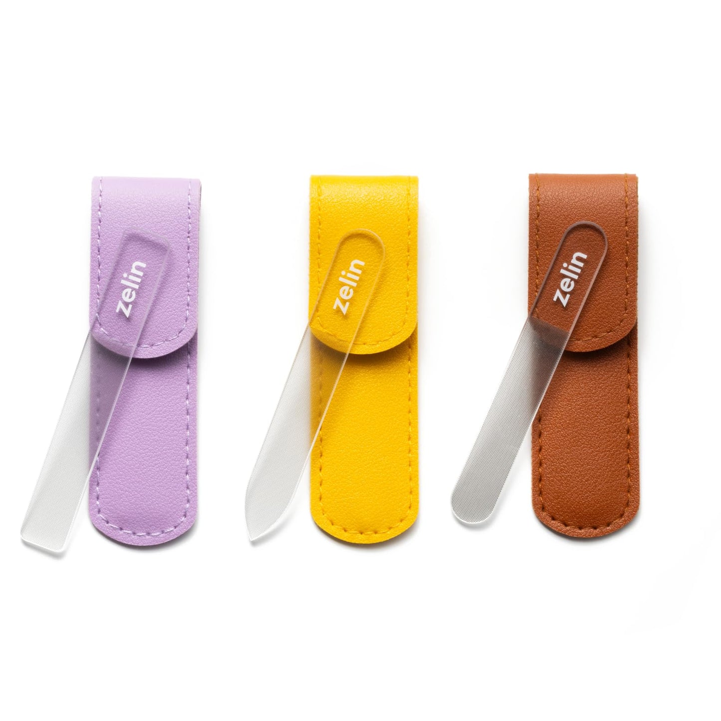 zelin Premium Glass Nail File for Natural Nails with Leather Case, 3 Pcs Single-Sided Crystal Nail Files for Stronger, Smoother Nails, Reusable Manicure Tool, Ideal Valentines Day Gifts for Her