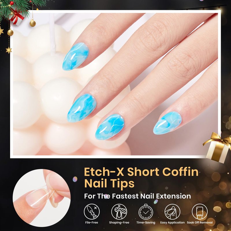 Beetles Gel Nail Tips 576Pcs Pre-shape Short Almond Etch-X Nail Tips,12 Sizes Soft Acrylic False Nail Tips Half Matte Full Cover Easy DIY Press On Nail Extensions Art Salon Gift Set for Women