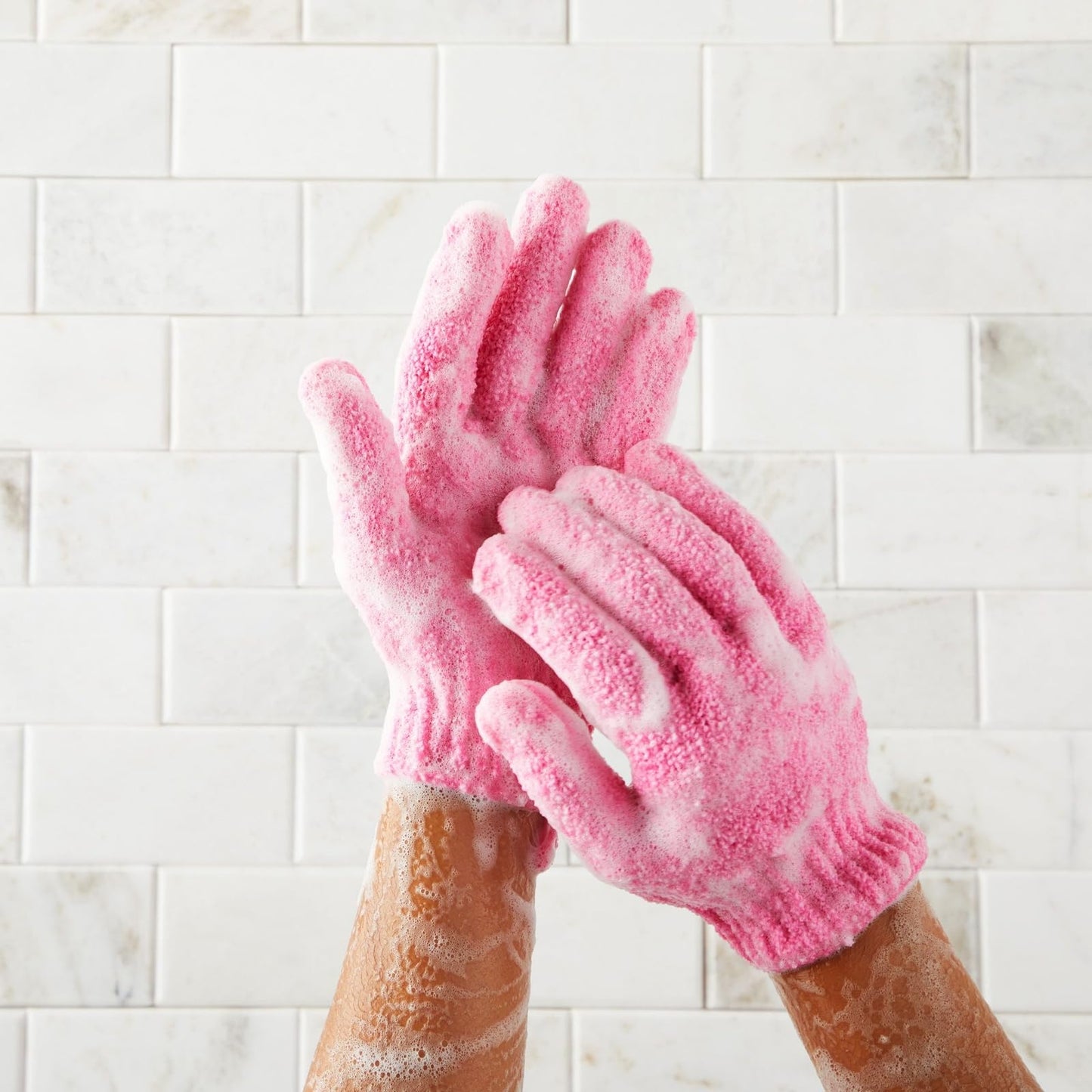 4 Pairs Body Exfoliating Gloves for Shower, Bath Scrub Wash Mitt for Women, Men, Spa, Massage (Pink, Purple, Blue, Beige)