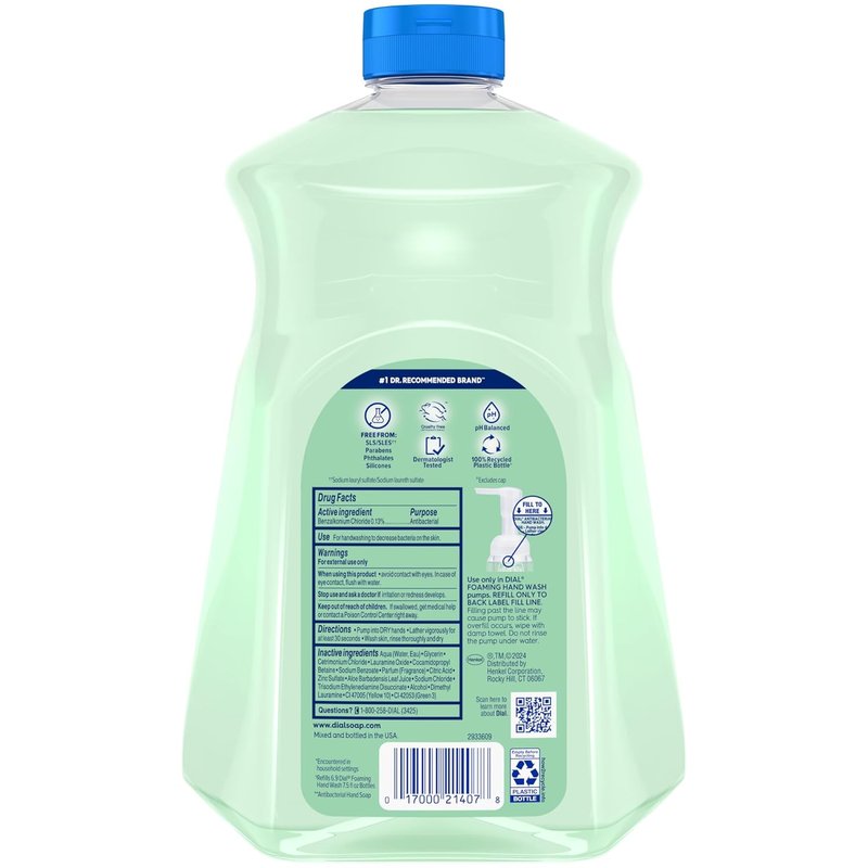 Dial Antibacterial Foaming Hand Soap - Fresh Pear Scent, 52 Fl Oz Refill for Ultimate Cleanliness