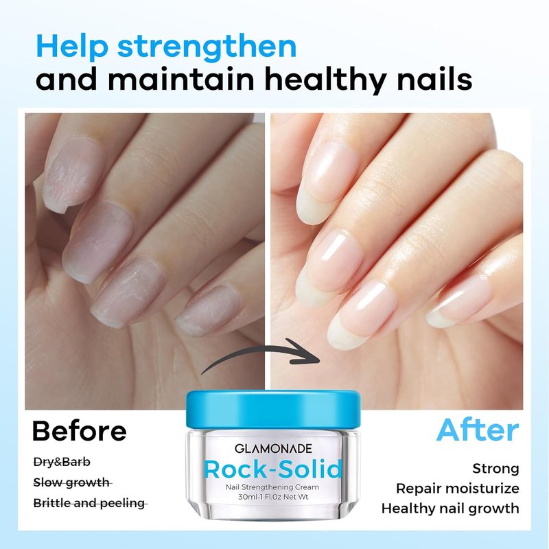 Glamonade Hard Nail Strengthening Cream - Repair Damaged Nails & Cuticles | Plant-Based, 1 oz