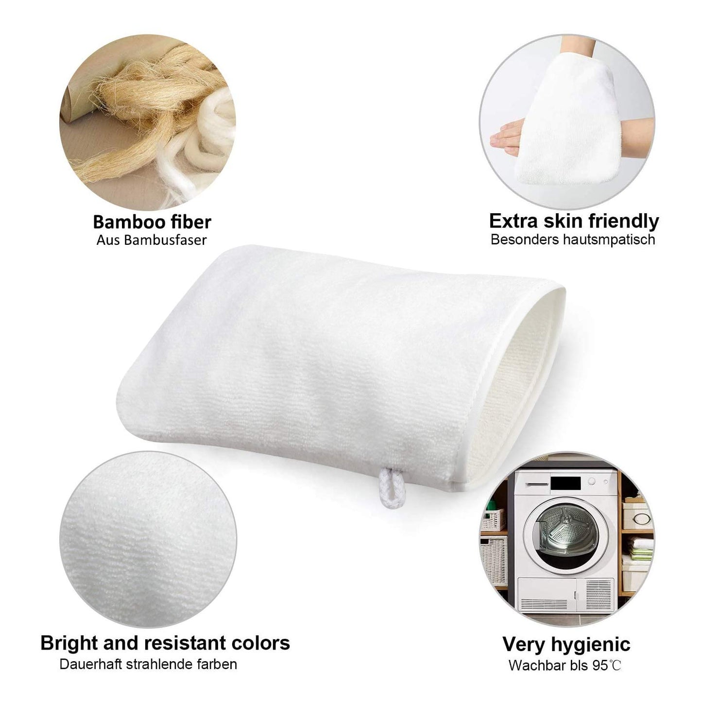 PHOGARY 10 Pack Microfiber Body Wash Mitts, Soft Face Mitten, Bath Spa Cloth, Reusable Makeup Remover Mitt Gloves, European Style Wash Cloth, 6×8 inch (White)