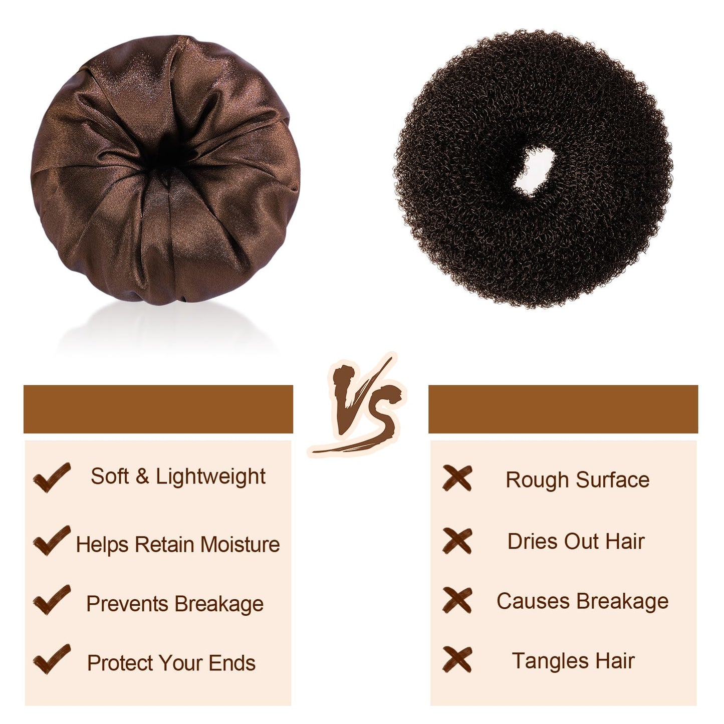 Yuxung 4 Pcs Satin Hair Bun Donut Satin Hair Bun Maker Dark Retain Moisture Easy to Style for Women Ladies Military Ballet and Business (Brown,Small,Medium)
