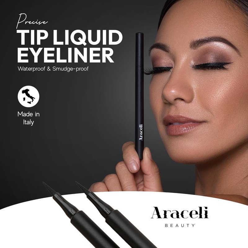 Liquid Eyeliner Pen - Water Resistant, Smudge-Proof, Quick-Dry Formula for Cat Eye & Winged Looks | Intense Black Pigment