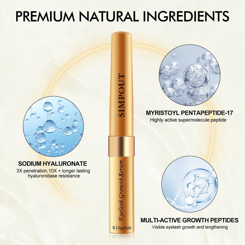 Simpout Eyelash Growth Serum - Fuller & Longer Looking Eyelashes Lash Enhancing Serum for Natural Lashes or Lash Extensions, Vegan & Cruelty-Free (Gold)