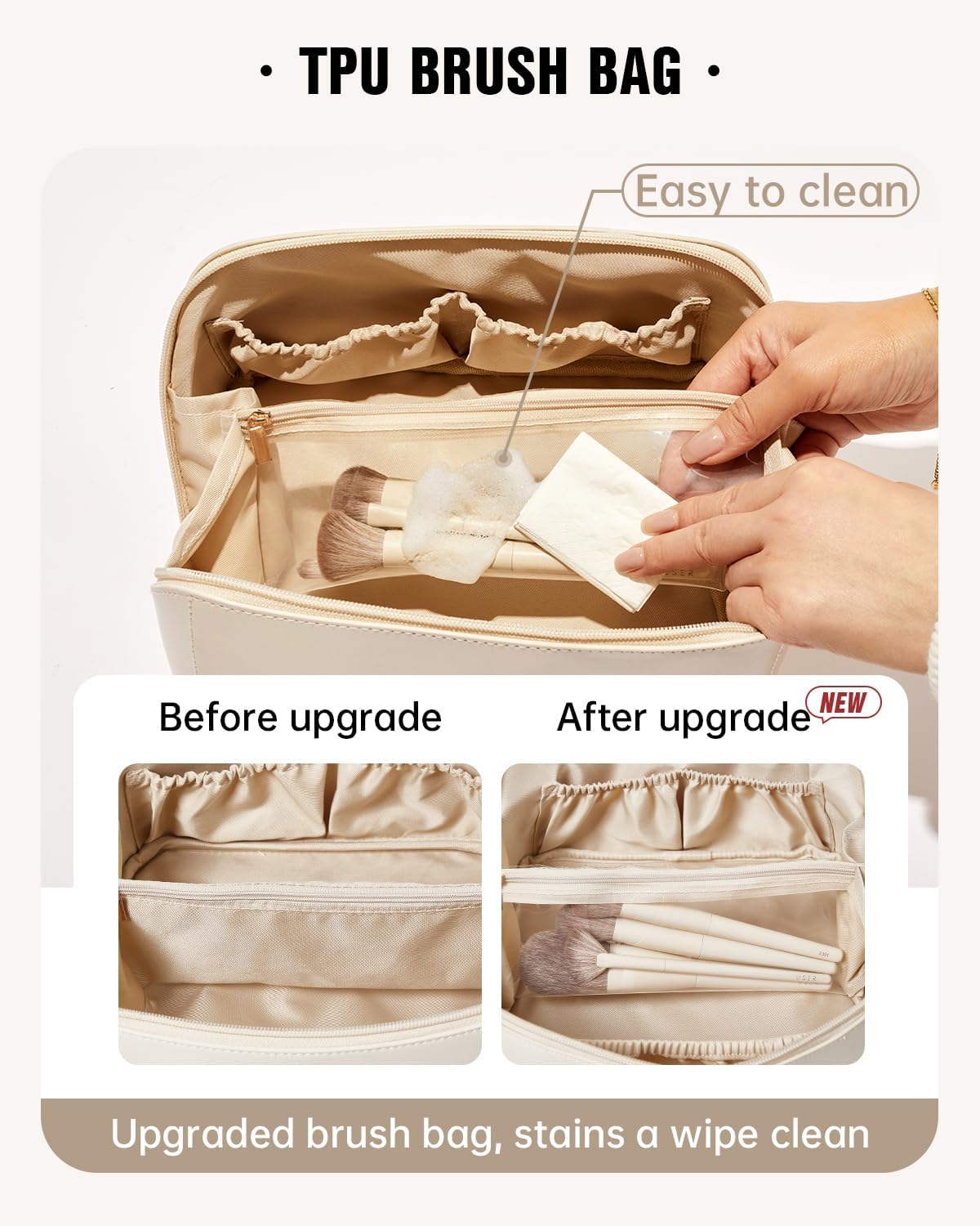 Travel Makeup Bag - Large Capacity Waterproof PU Leather Cosmetic Organizer | Portable Toiletry Bag for Skincare & Brushes