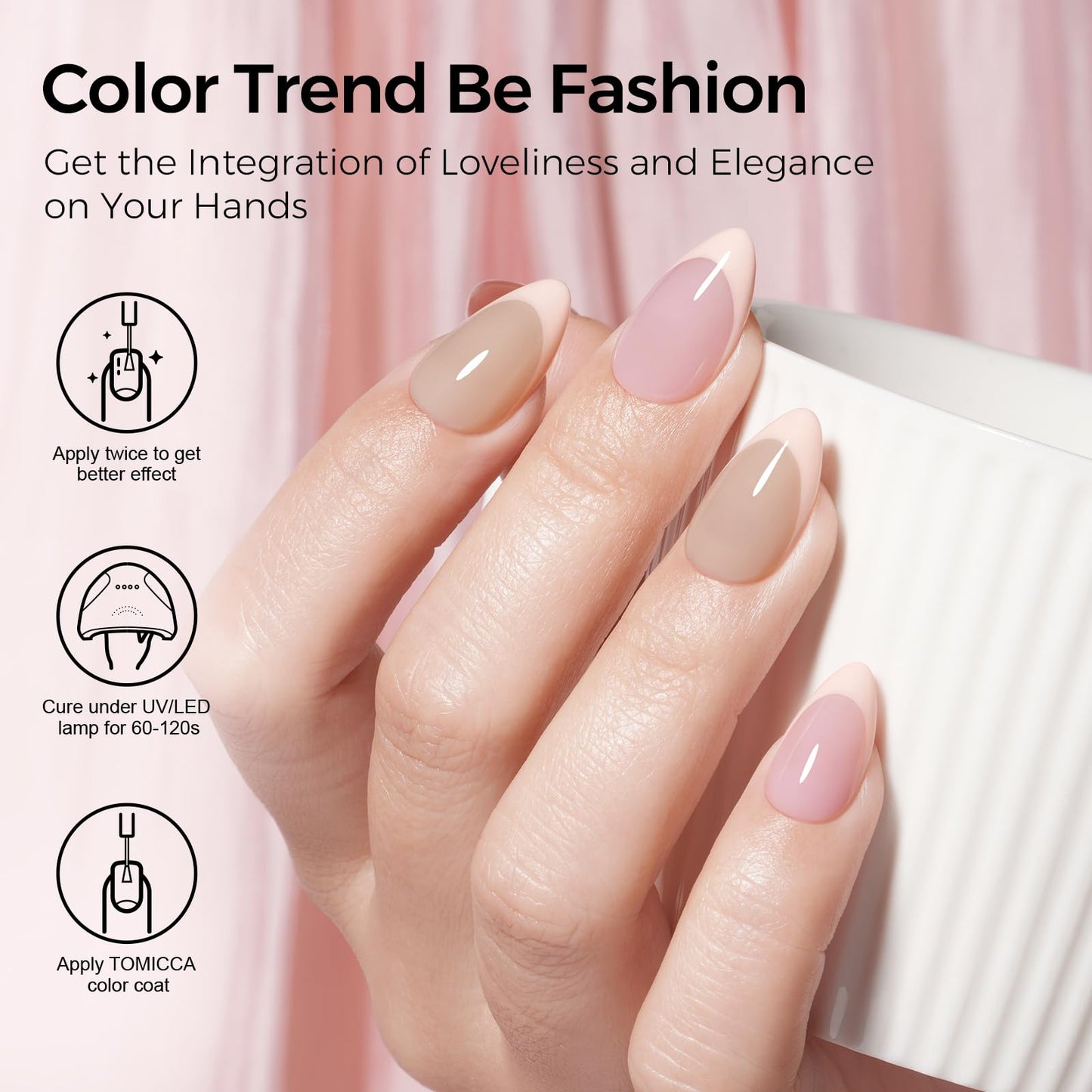 TOMICCA Sheer Pink Gel Nail Polish, 15ml Jelly Pink Gel Polish，Soak Off UV LED，Color Long Lasting Sheer Translucent Nail Art Manicure French Salon Gifts For Woman