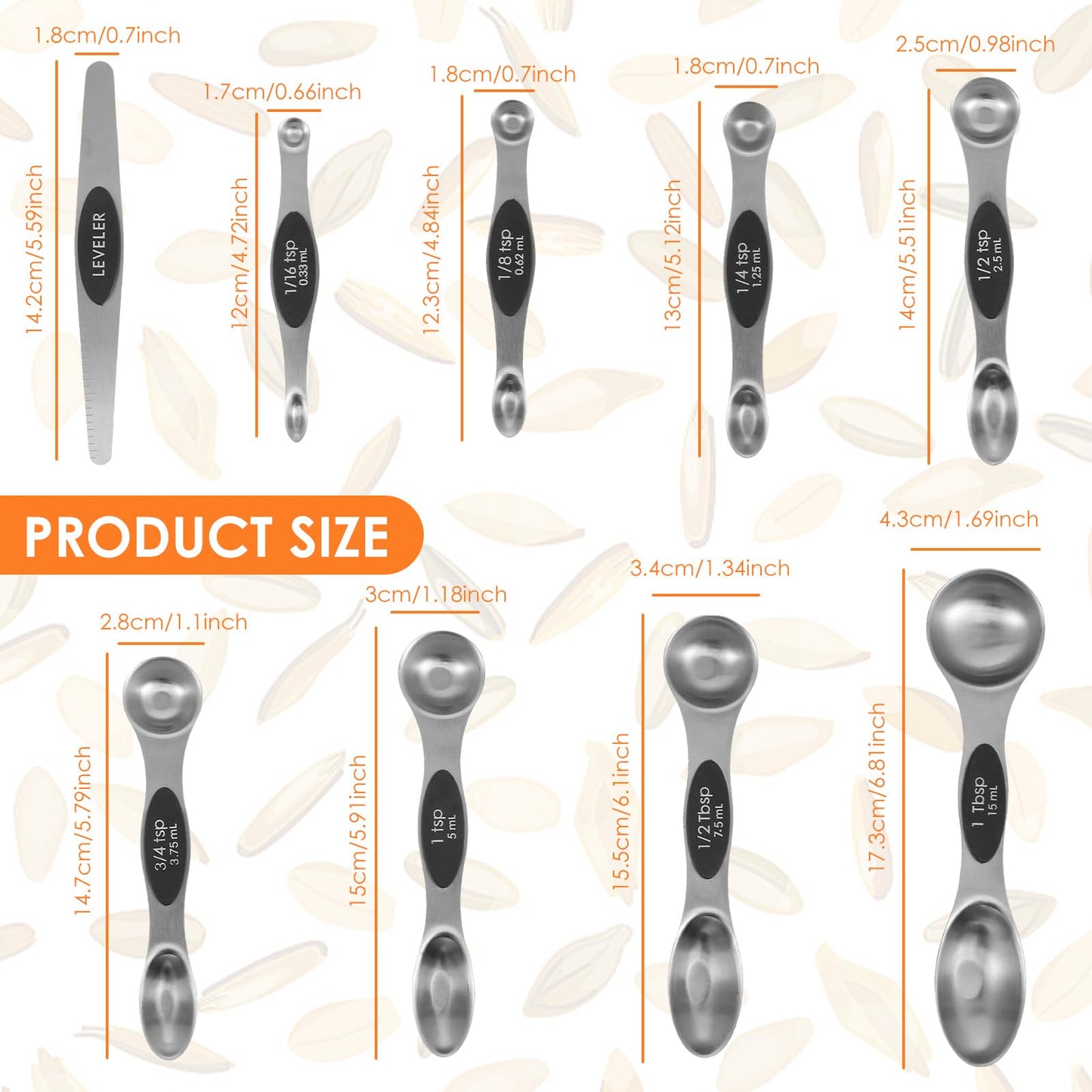 Magnetic Measuring Spoons Versatile Safe Stainless Steel Double Sided Teaspoon Easy to Clean Measuring Spoons Nesting Teaspoons Solid Nesting Tablespoon Teaspoon for Liquid Ingredients