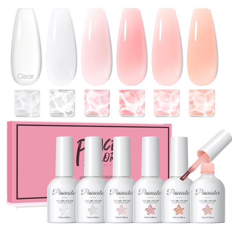 PEACECOLOR Builder Nail Gel Polish Set - 6 Colors for DIY Nail Extensions | Thickening Rubber Base Gel