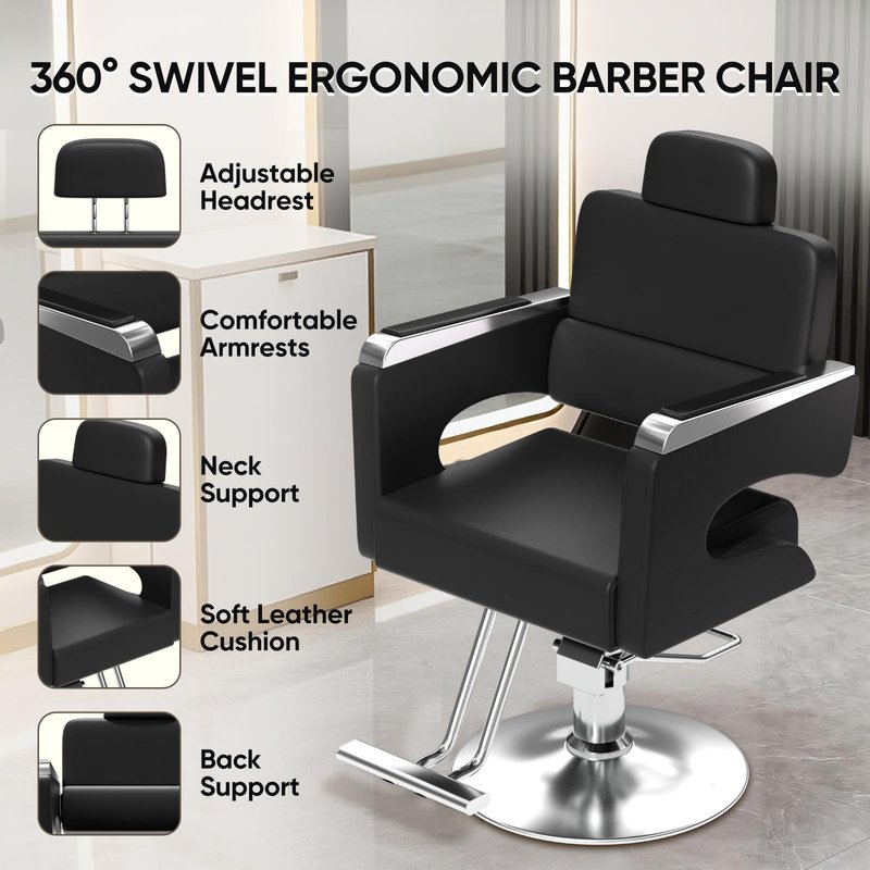 Cuute Salon Chair for Hair Stylist, Barber Chair with Heavy Duty Hydraulic Pump, Stylist Chair for Barbershop 360 Degrees Rolling Swivel Spa Beauty Equipment for Hair Stylist