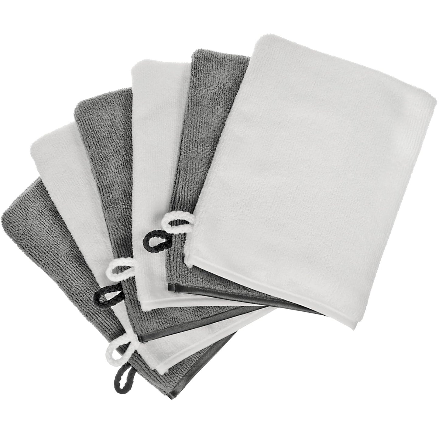 PHOGARY Microfiber Face Cloths, 6"x8" Fast Drying Bath Mitts Washcloth, Super Absorbent Soft Lightweight Towel Body Facial Cloths Small Wash Mitt for Travel Showering Washing Face(6 Pack,White & Grey)