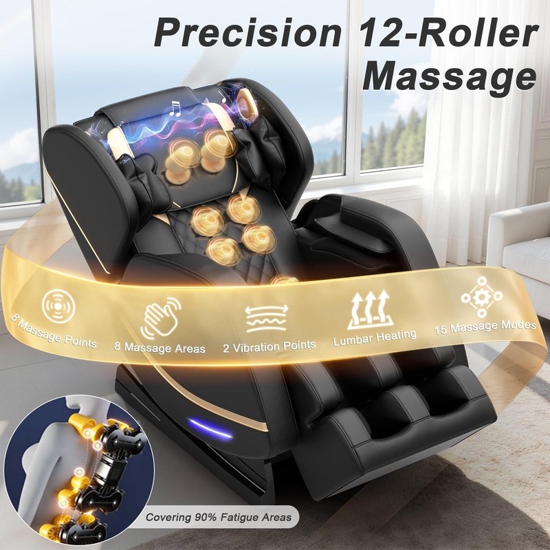 Megashock SL Track 2026 Massage Chair Full Body, Zero Gravity Massage Chair with Back Heat, 12 Fixed Rollers, Foot Massage, Airbag Massage and Bluetooth Speaker for Home and Office