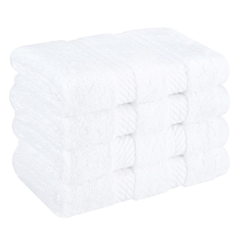 American Soft Linen Luxury Washcloths for Bathroom, 600 GSM 100% Cotton 4 Piece Turkish Wash Cloth Set, 13x13 in Soft Rags for Body and Face, White Washcloths