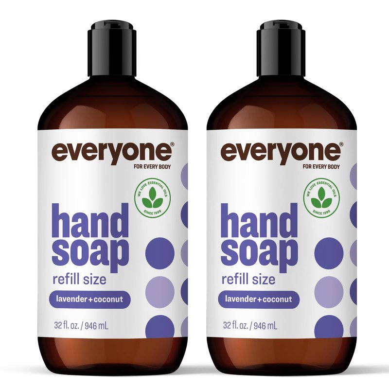 Everyone Liquid Hand Soap, 32 Ounce (Pack of 2), Lavender and Coconut, Plant-Based Cleanser with Pure Essential Oils