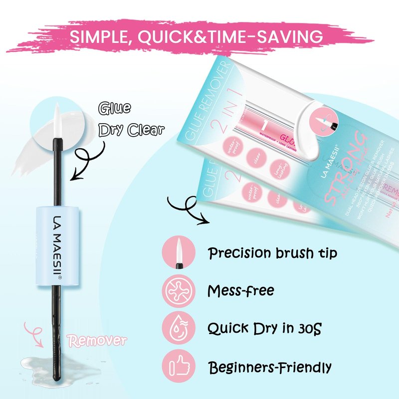 LA MAESII Lash Glue and Remover Waterproof for Long Lasting, Quick Dry Lash Glue, Gentle Non-Irritating Lash Remover, 2 in 1 Lash Adhesive for Sensitive Eyes(Clear)