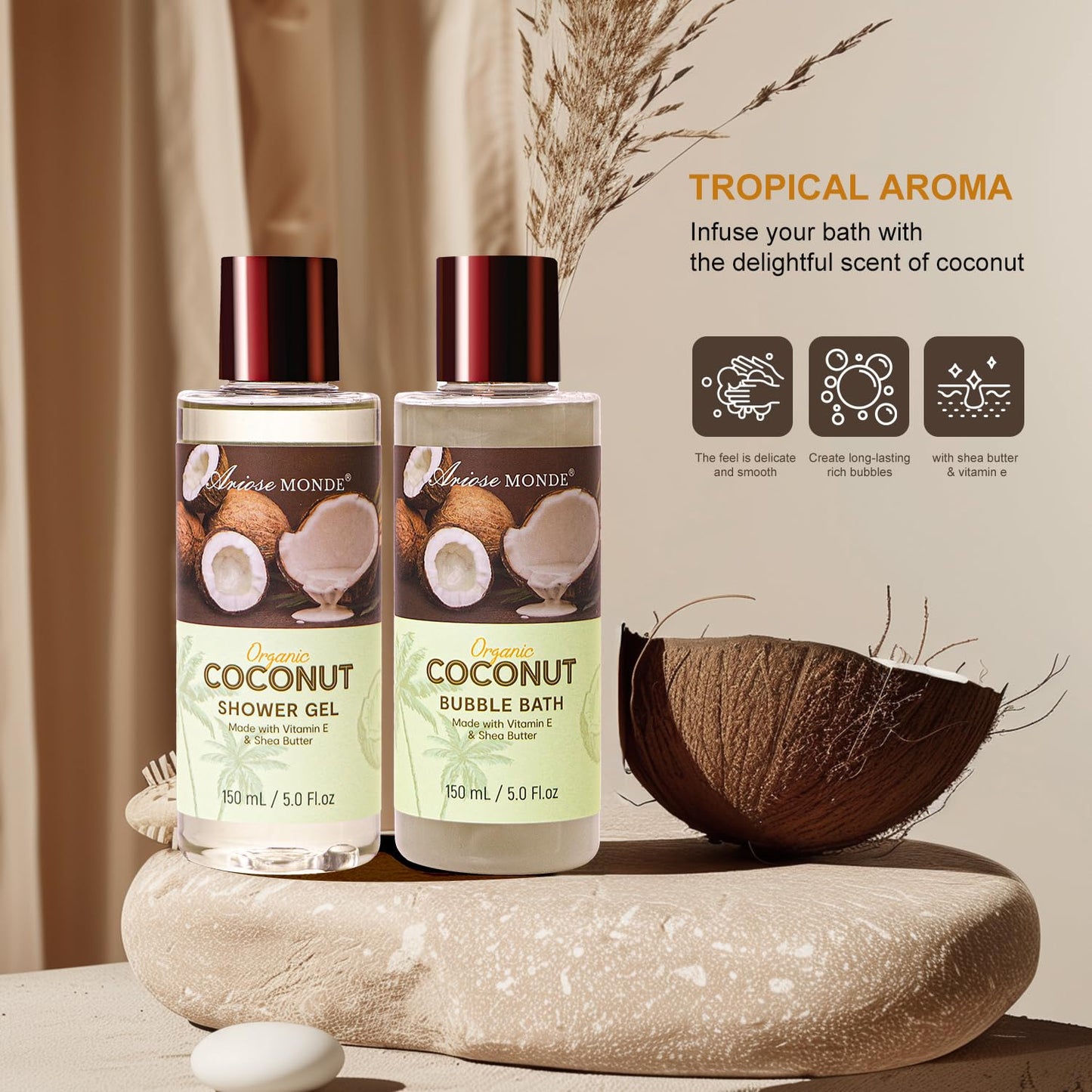 Spa Gift Basket for Women, Coconut Bath and Body Gift Basket with Shower Steamers, Scented Candle, Luxury Bath Gift Set for Mothers Day, Valentines Day, Birthday, Unisex Gift for Women, Men