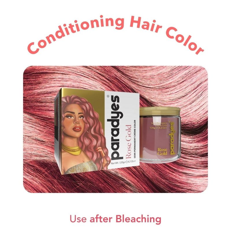 Paradyes Rose Gold Semi-Permanent Hair Color, Conditioner-Based Vegan Hair Dye, Ammonia-Free, DIY Application, Lasts 8-10 Washes, 4.2 oz