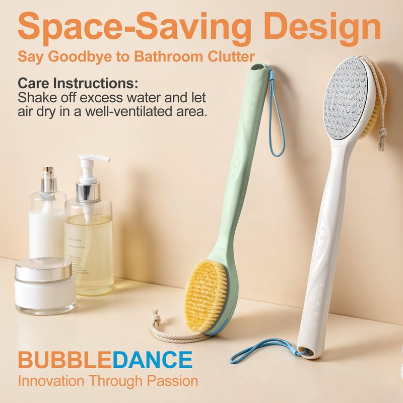 BUBBLEDANCE® Foot Scrubber & Callus Remover, 2-in-1 Long Handle Foot Brush with Stainless Steel Scraper and Hard Nylon Bristles, Exfoliating Feet Scrubber Dead Skin Remover for Shower
