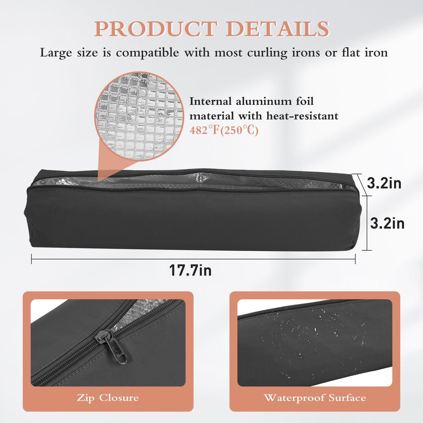 Suafrnut Professional Hot Hair Tools Organizer Bag Portable Travel Heat Resistant Storage Case Pouch for Curling Irons, Flat Irons, Hair Straightener and Styling Tools(17.7" x 3.2"x 3.2")