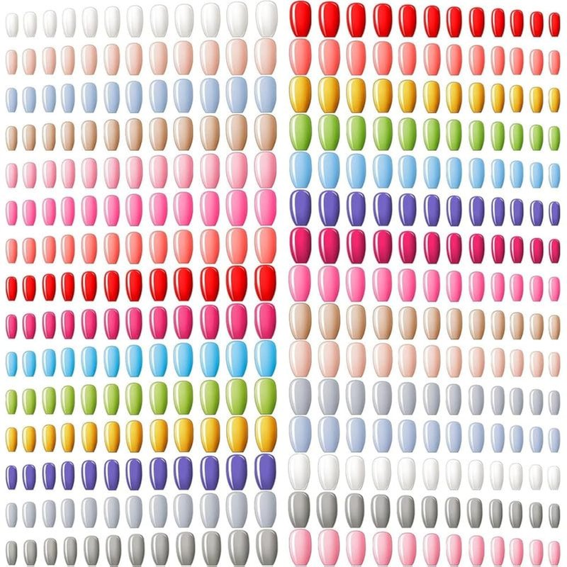 Skiennix Medium Square False Nails - 720 Pieces Ballerina Coffin Press-On Nails in Bright Colors