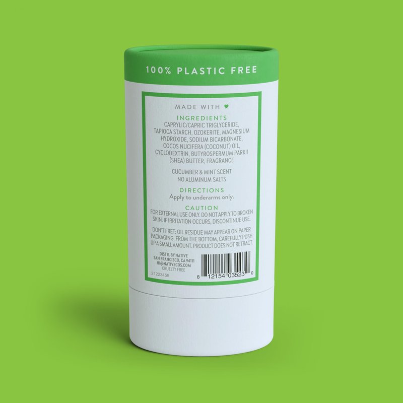 Native Plastic Free Deodorant Contains Naturally Derived Ingredients, 72 Hour Odor Control | Deodorant for Women and Men, Aluminum Free with Baking Soda, Coconut Oil and Shea Butter | Cucumber & Mint