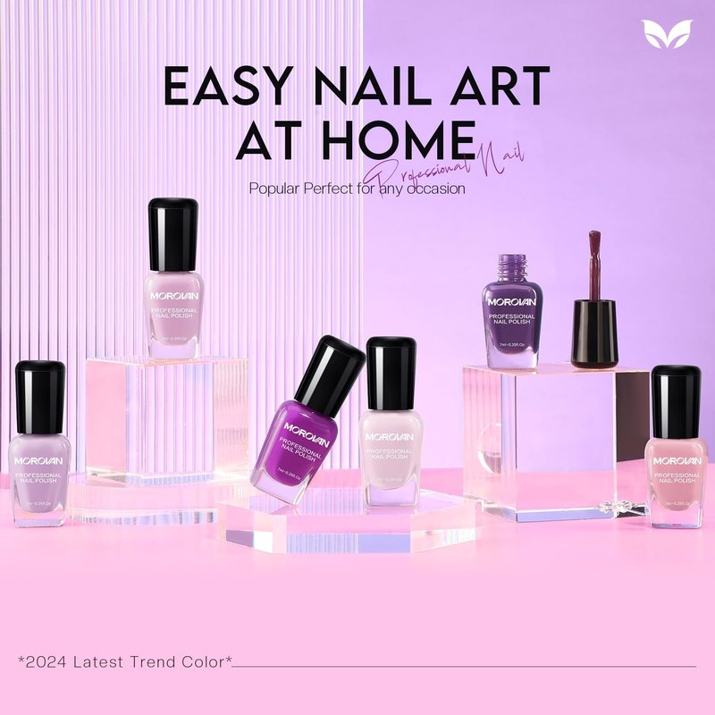 Morovan Nail Polish Set Fingernail: Lilac Light Purple Quick Dry Nail Polish Kit 0.25oz Lavender Regular Pack Glossy Halloween Finger Nail Gifts for Women Girls