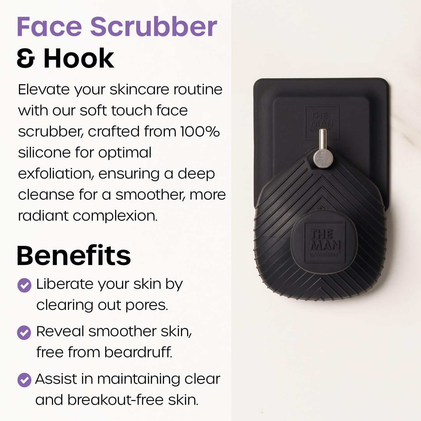 The Man Silicone Face Scrubber for Men - Gentle Exfoliator Face Massager - Removes Dead & Dry Skin - Facial Cleansing Brush (Scrub Box)