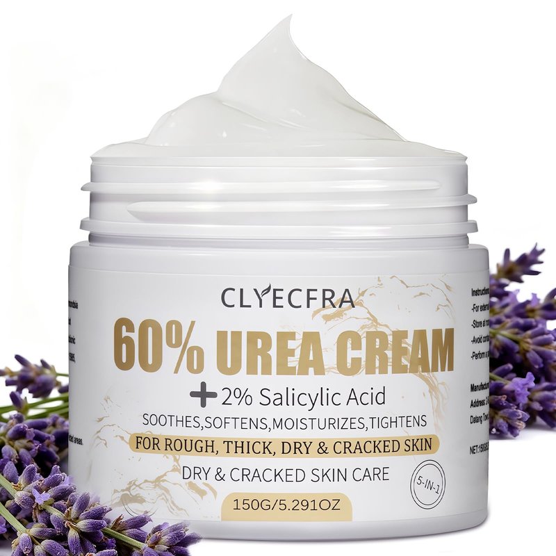 Clyecfra 5-in-1 60% Urea Cream with 2% Salicylic Acid, Urea Cream 60 Percent for Feet & Hands- Maximum Strength Moisturizer for Rough, Dry, Thick & Cracked Skin, Callus Remover, Deep Hydration, 150g