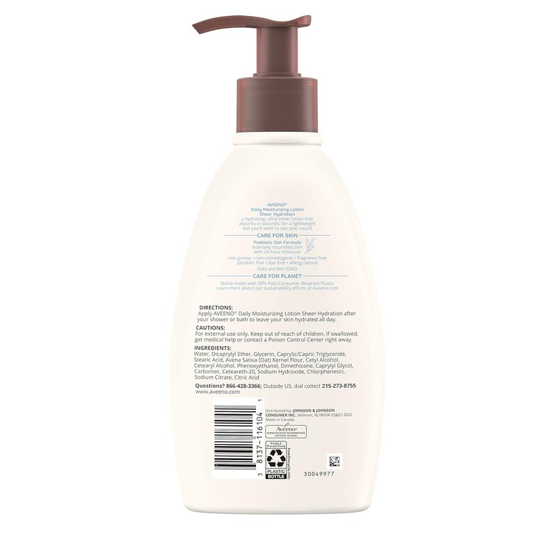 Aveeno Daily Moisturizing Lotion - Fragrance-Free Hydrating Body Moisturizer with Prebiotic Oat | 12 fl. oz (Pack of 2)