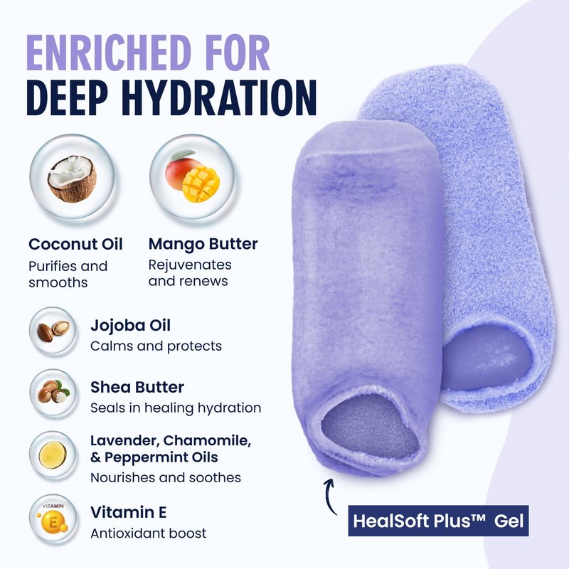 Dr. Frederick’s Original Moisturizing Gel Socks for Men & Women – Dry Feet & Cracked Heel Treatment – Full Foot Gel Lining with Mango Butter, Shea Butter, Jojoba & Coconut Oil (Purple Paradise)