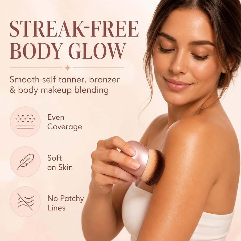 BeeYoYe Body Makeup Brush for Self Tanner – Wide Kabuki Brush Applicator for Body Blending, Bronzer, Leg Makeup & Concealer, Streak-Free Full-Body Coverage Perfector, Pink