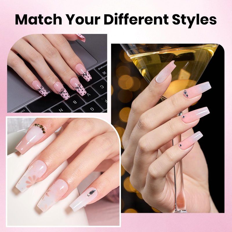 Beetles Gel Nail Kit Etch-X, Medium Coffin, 288pcs 12 Sizes Nail tips, 3Pcs 15ml HEMA-Free Nail Glue Top Coat & Base Gel Set, for Acrylic Press On Nail, Long Lasting Extension DIY Set at Home