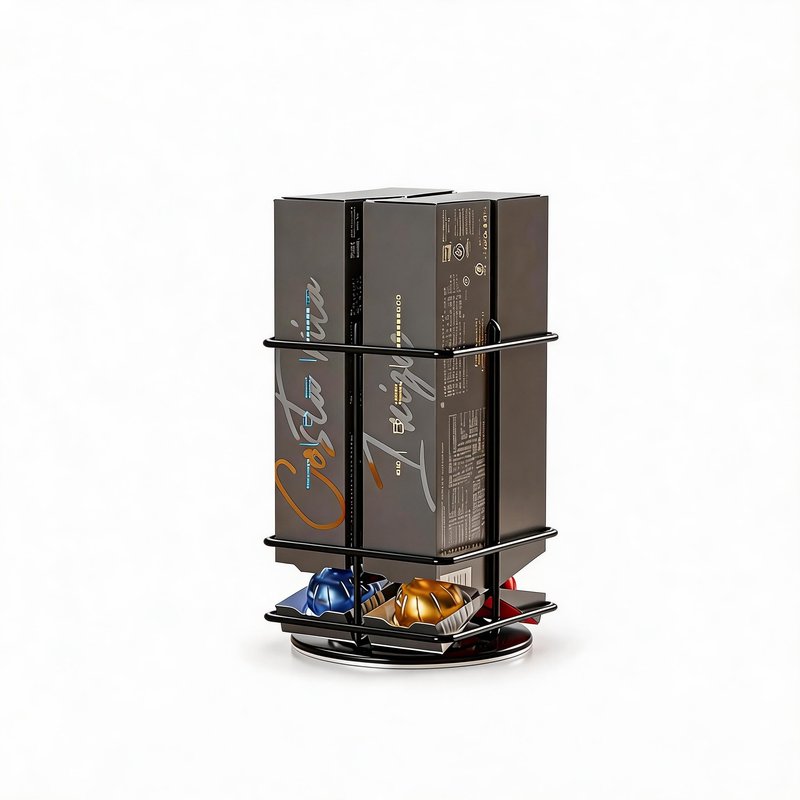 Bremoon Rotating Coffee Pod Holder Compatible with Vertuo Stores for Nespresso Vertuoline Capsules Space Saving Black Metal Organizer for Kitchen Counters Capacity of 40 pcs