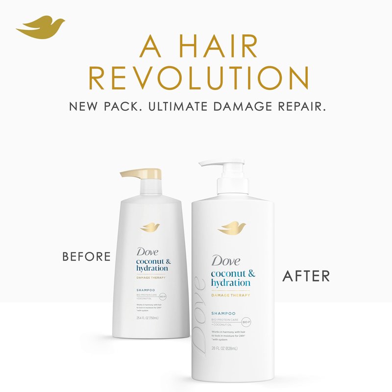 Dove Shampoo Coconut & Hydration for Dry Hair with Bio-Protein Care Technology and Coconut Oil 28 Fl Oz