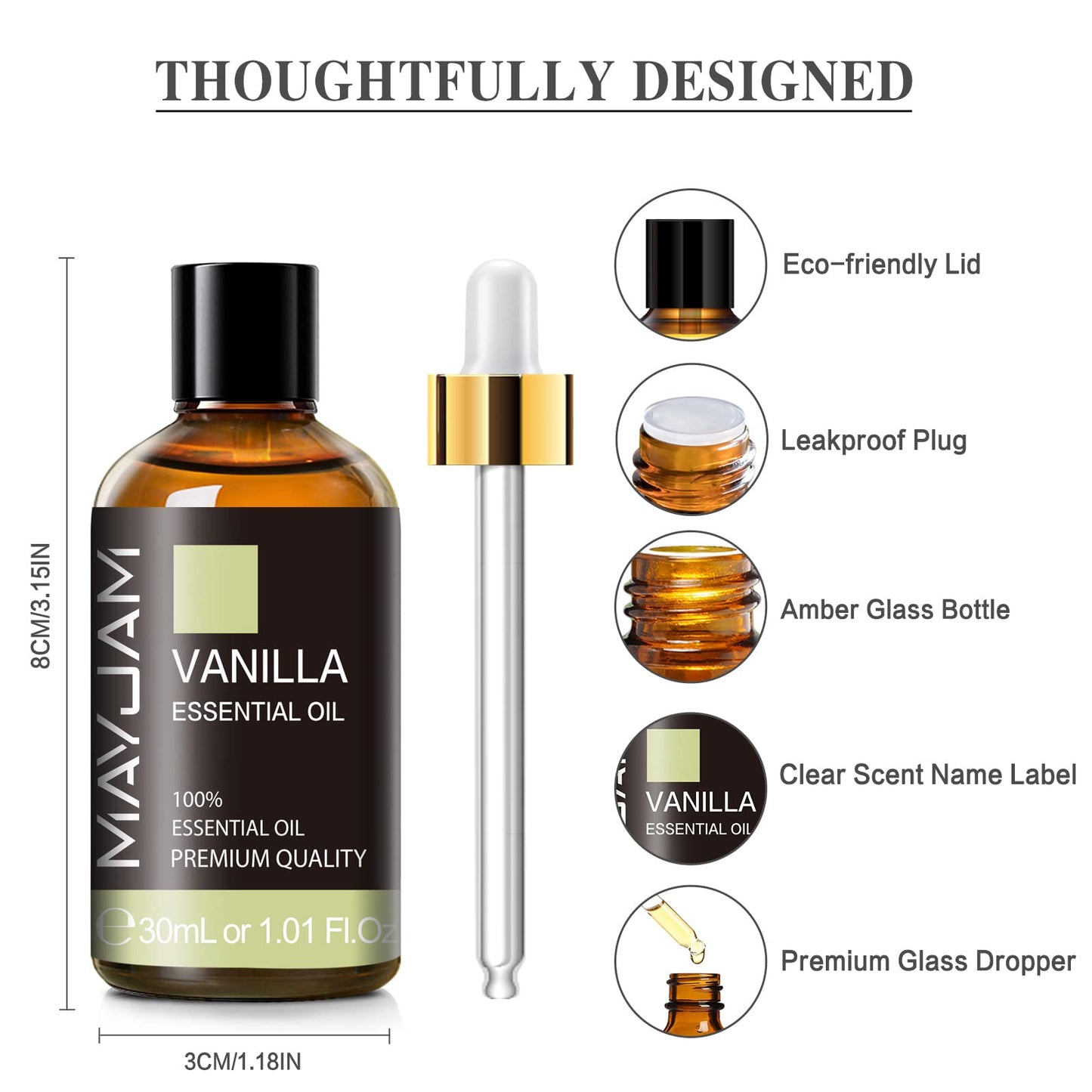 Vanilla Essential Oil 30ml/1.01fl.oz, MAYJAM Premium Vanilla Oils for Aromatherapy, Diffuser, Soap Making, Candle Making, Long Lasting Scents