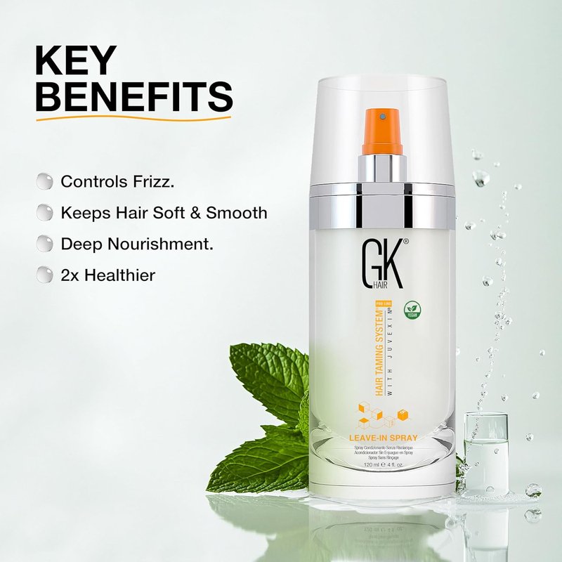 GK HAIR Vegan Leave-In Conditioner Spray - Lightweight Frizz Control & Heat Protectant for All Hair Types, 120ml