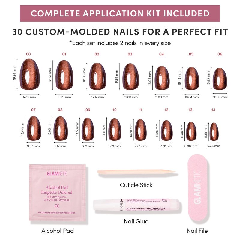 Glamnetic Press On Nails - Magnetic Moscow Cat-Eye Velvet Finish | Short Oval Salon Quality | 30 Nail Kit with Glue