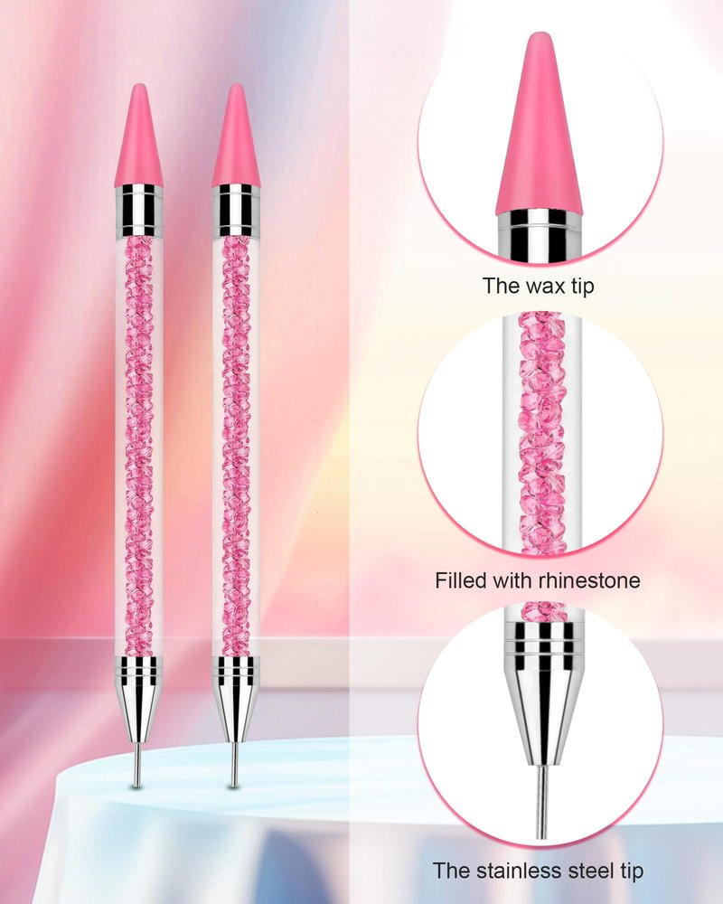 Rhinestone Picker Tool, Wax Pencil for Rhinestones Tool, Dual-ended Nail Bedazzling Tools With 4 Extra Pink Replaceable Wax Head and 1 Tweezer (Pink B)