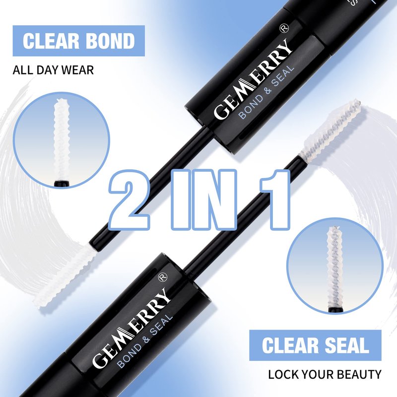 Lash Bond and Seal 10ml GEMERRY Bond and Seal Lash Glue for Lash Clusters Strong Hold 48-72 Hours Cluster Lash Glue Lash Bond and Seal Waterproof Mascara Wand Bond and Seal(Clear, 10ml)