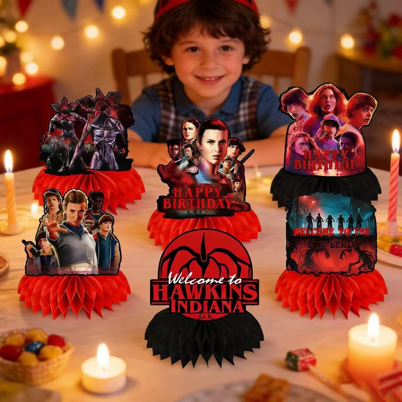 9Pcs Stranger Birthday Party Supplies, Honeycomb Centerpieces for Stranger Things Decorations, Double Sided Table Centerpieces