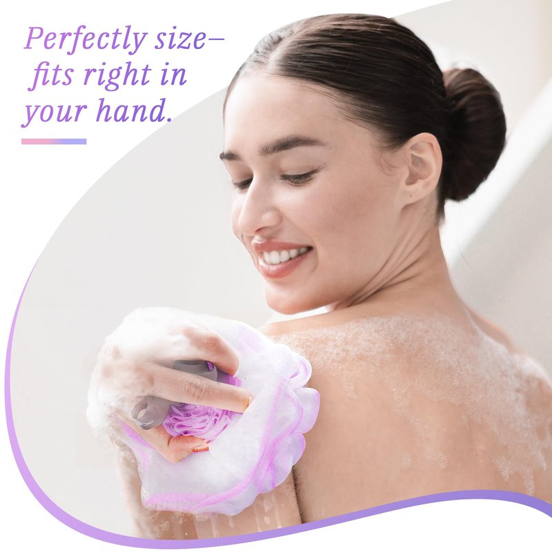 LAYUKI Bath Loofah, Shower Loofah, Body Loofah, Bath Sponge, Shower Sponge, Body Sponge, Bath Scrubber, Shower Scrubber, Body Scrubber, Rose-Shaped, Elegant (Set of 2 Pieces,Purple and Grey)