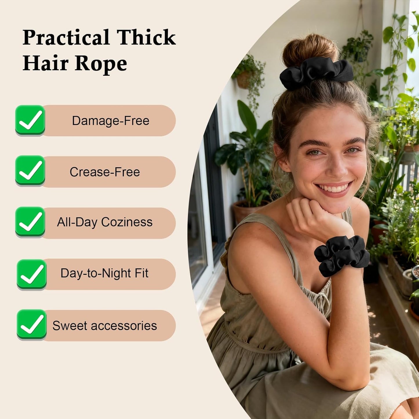 Skiennix Satin Scrunchies - 8PCS Black Silk Hair Ties | No Crease, Frizz-Free, Gentle Elastic Bands