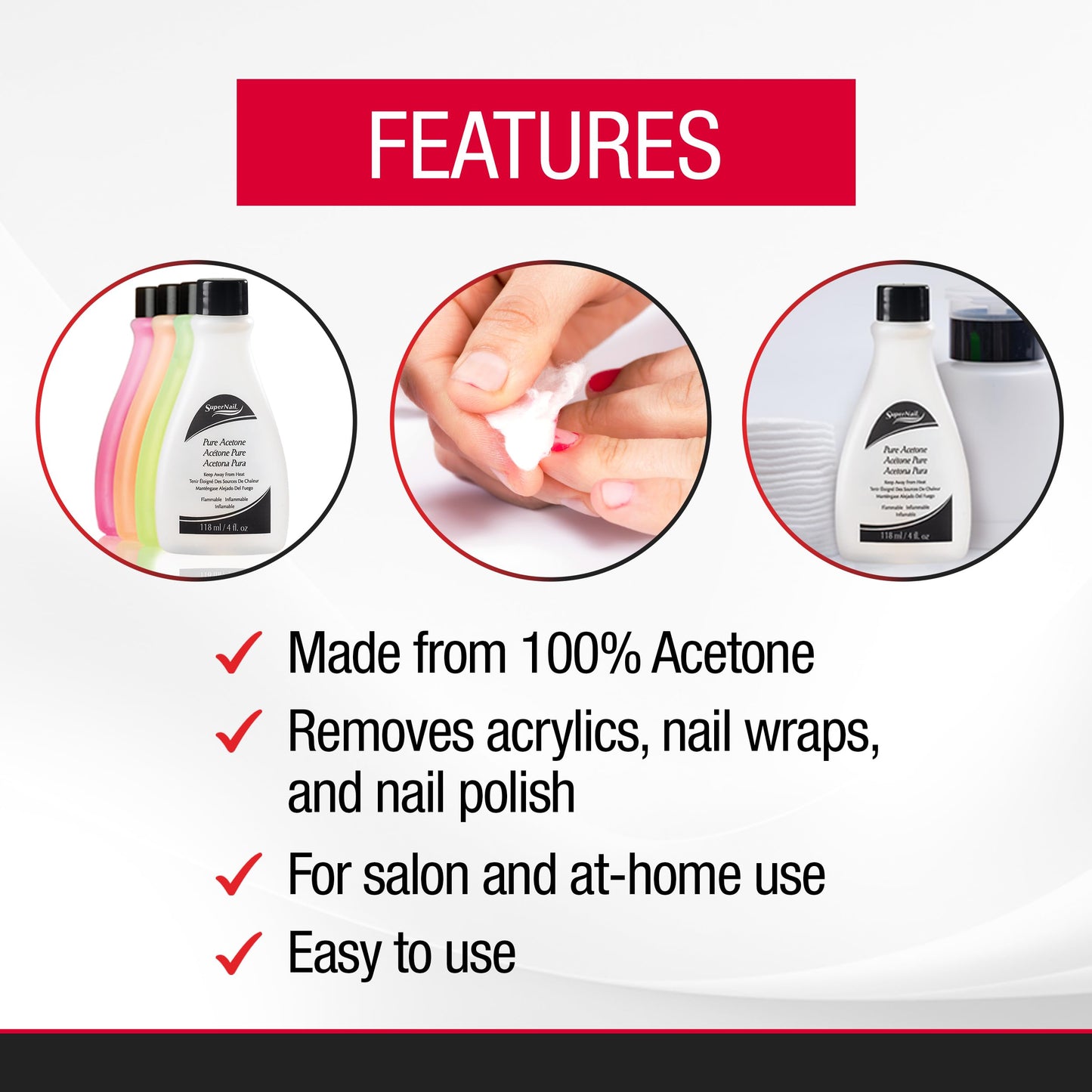 SuperNail Pure Acetone Nail Polish Remover – Fast-Acting Gel Polish Remover for Nails, Acrylic & Dip Powder Nails, Clear & Unscented Formula, 4 fl oz