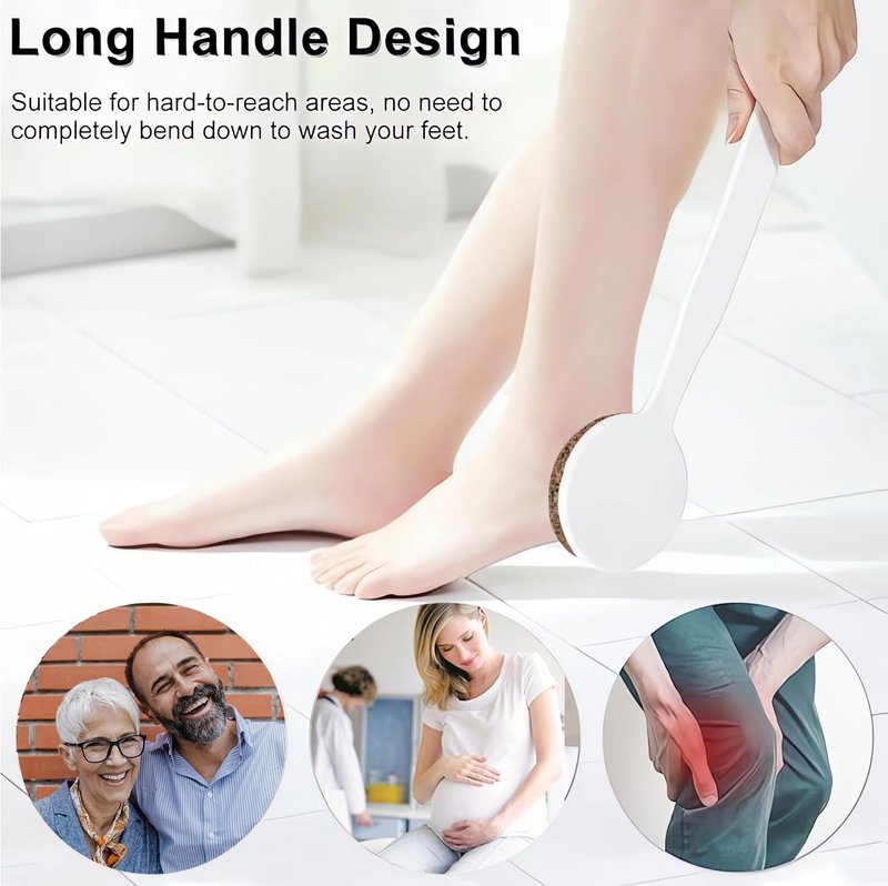 CopesFuda Curved Handle -13.7" Pumice Stone - Ergonomic Non-Slip Foot Scrubber for Shower - Easy Reach Callus Remover & Pedicure Tool for Cracked Heels & Smooth Feet