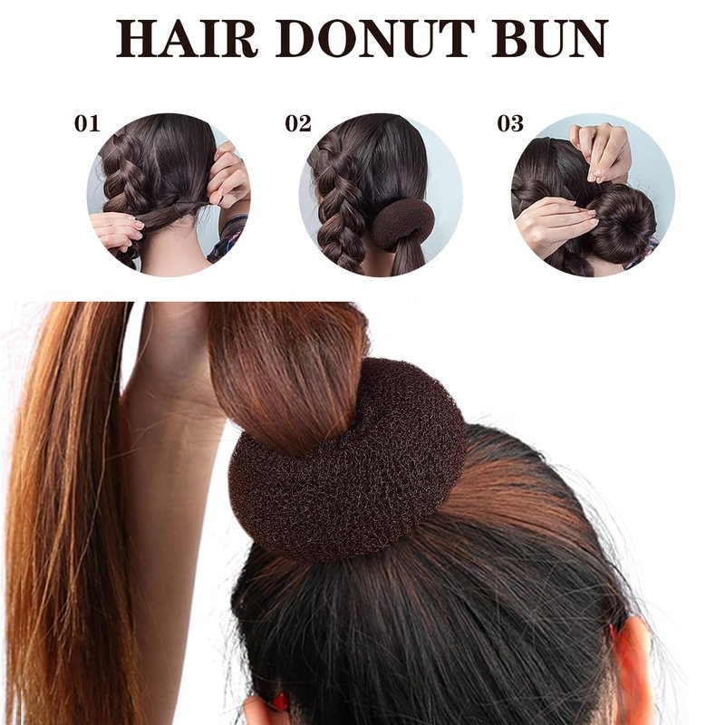 Hair Donuts for Buns Hair Donut Hair Bun Donut Donut Hair Bun Maker Set with Elastic Hair Ties and Pinsfor Women Ballet Gymnastics Bun Making Large Medium Small