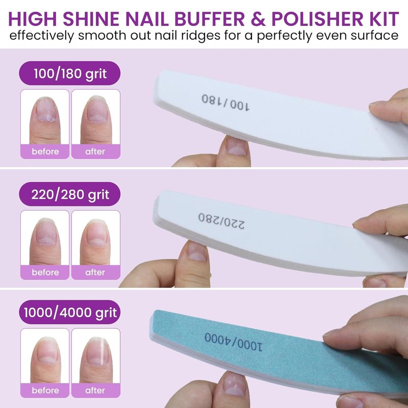 Nail Files Kit for Natural Acrylic Nail, 6 PCS Nail File Buffer Set for File/Buffer/Shine for Salon and Home