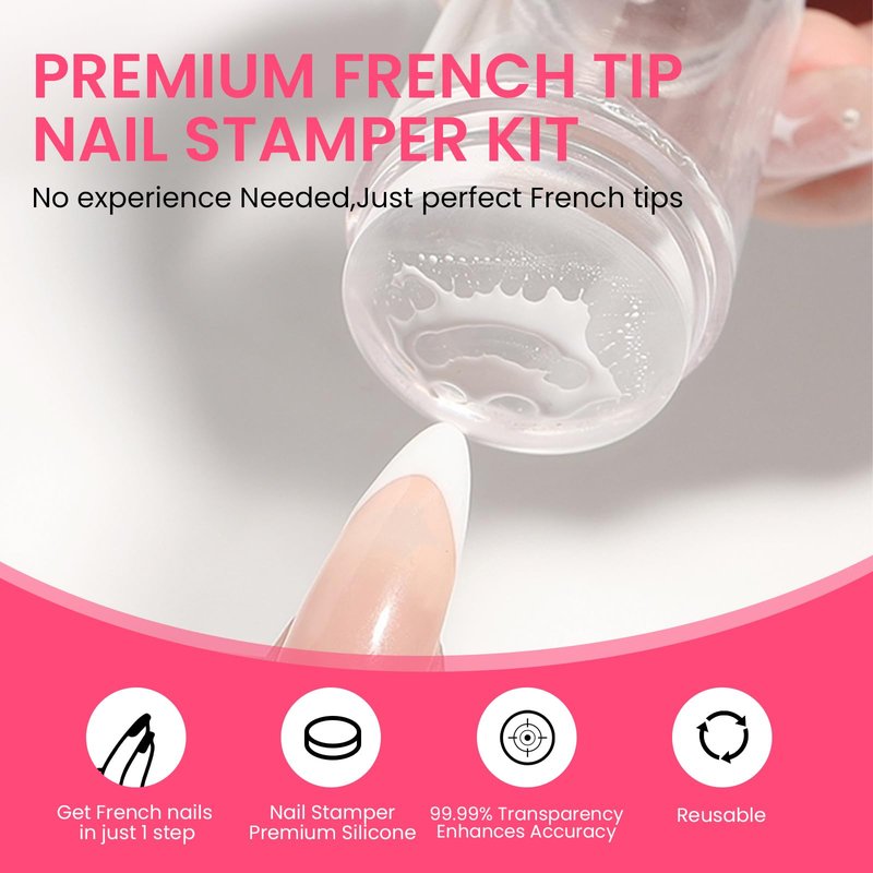 ESUOHYM 6PCS French Tip Nail Stamp Art Kit Clear Silicone Nail Jelly Stamper With Scrapers Polish French Manicure Stamping Set For Women Diy Artists Salon