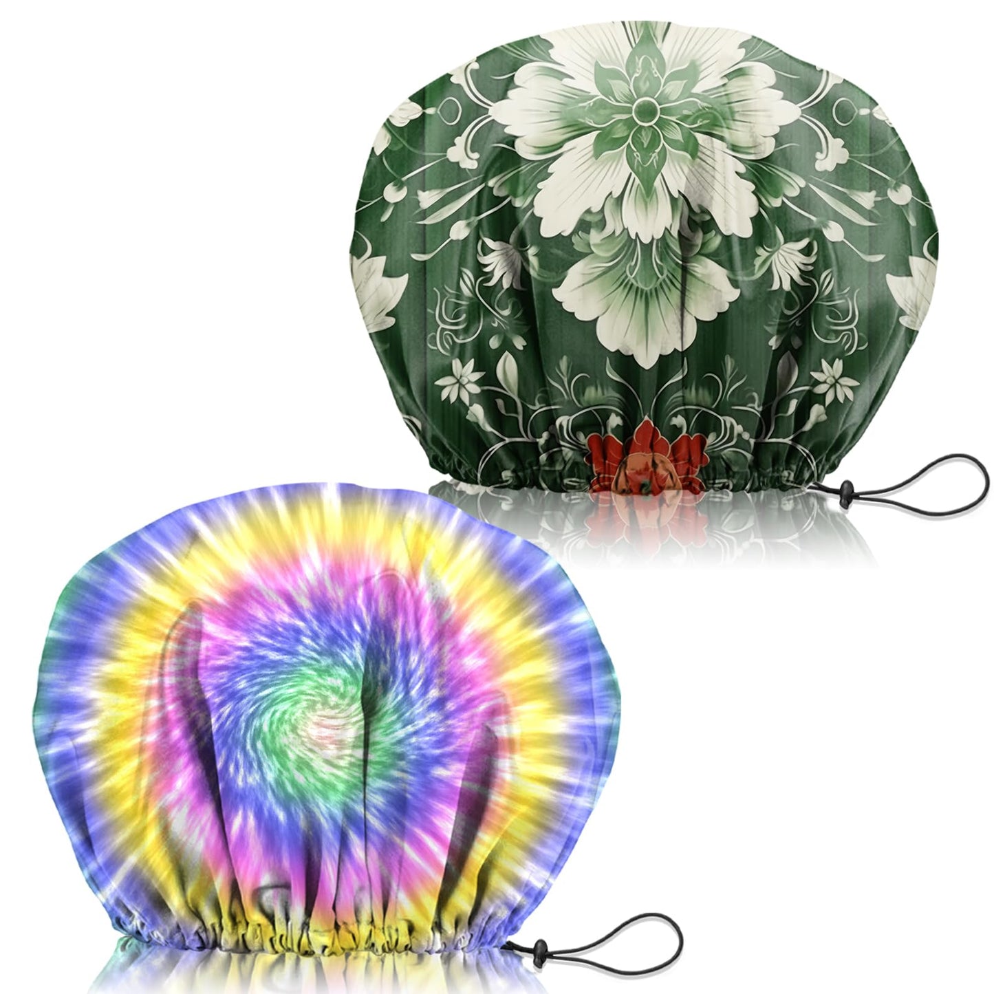 Zewurtuw 2 PCS Shower Cap Adjustable Reusable Double Waterproof Layer Elastic Hair Bath Cap Cute Aesthetic for Women Girls-Multicolour