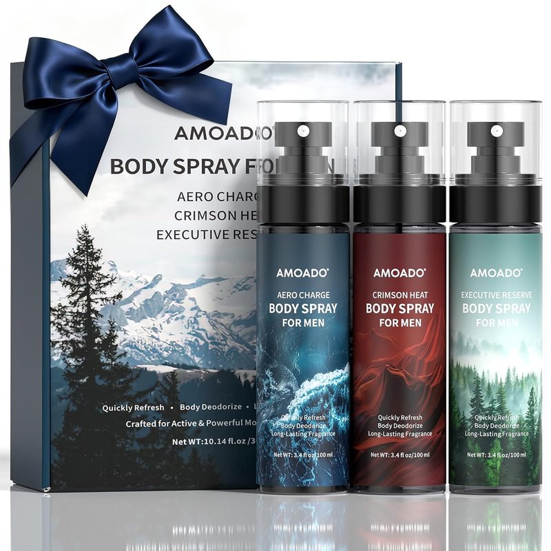 Men’s Body Spray Set - Deodorizing Body Mist & Aluminum-Free Cologne | Oriental & Woody Scents, 3.4 fl oz Each